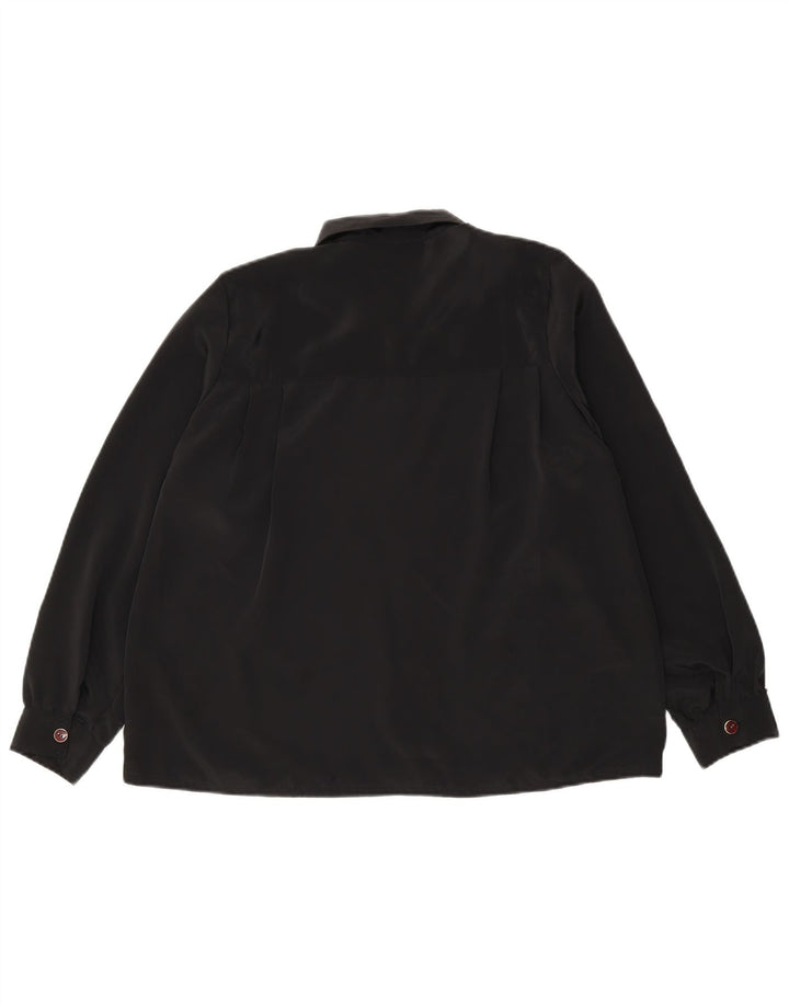Camicetta camicia vintage da donna UK 14 grande nera