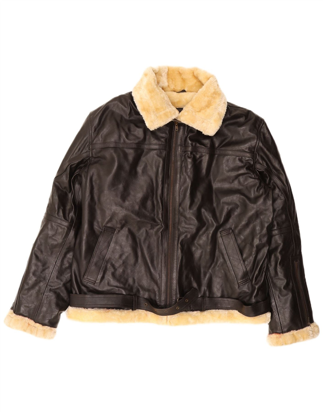 Giacca in shearling da uomo VINTAGE UK 50 5XL in pelle marrone