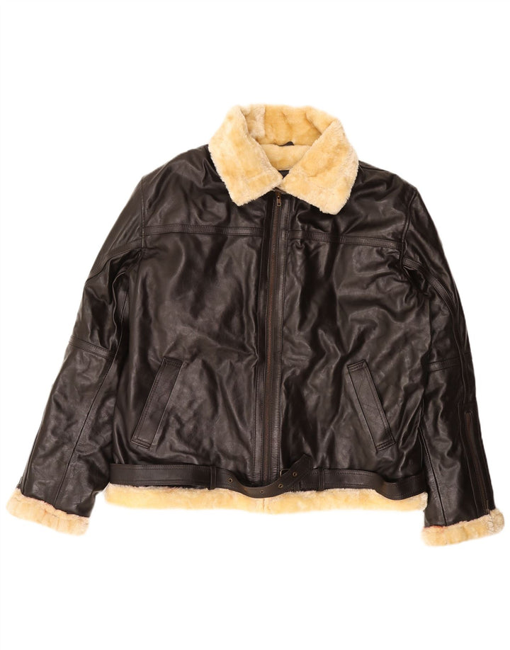 Giacca in shearling da uomo VINTAGE UK 50 5XL in pelle marrone
