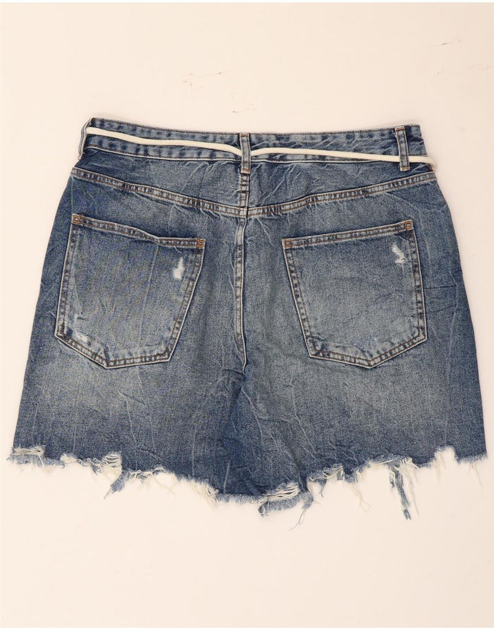 Pantaloncini in denim invecchiato da donna Zara EU 42 Large W32 cotone blu