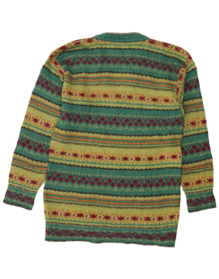 PIU VERONA Maglione da donna con scollo a V UK 14 Verde medio Fair Isle