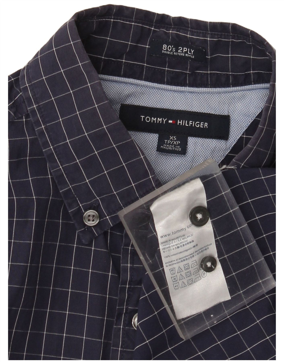 Camicia da uomo Tommy Hilfiger XS in cotone a quadri blu navy