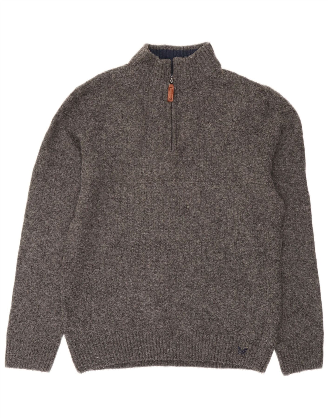 Crew Clothing Maglione da uomo con zip e collo XL in lana grigia