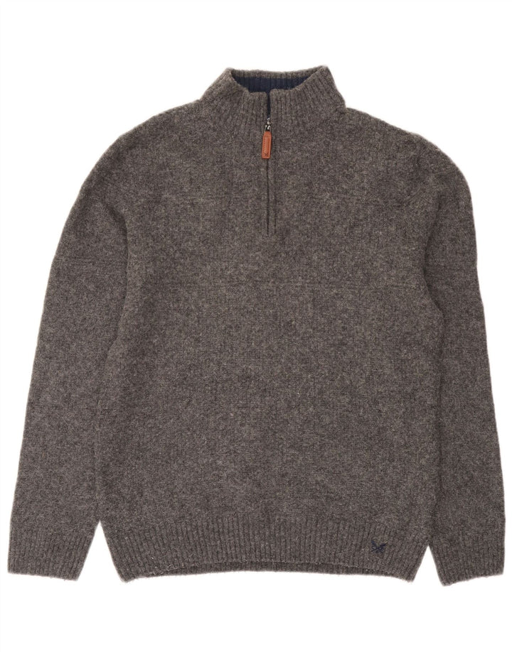 Crew Clothing Maglione da uomo con zip e collo XL in lana grigia