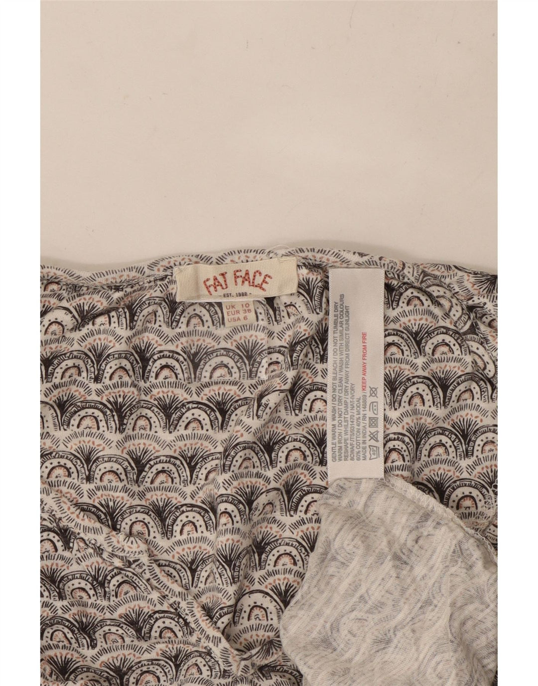 FAT FACE T-shirt grafica oversize da donna Top UK 10 Piccola grigia geometrica