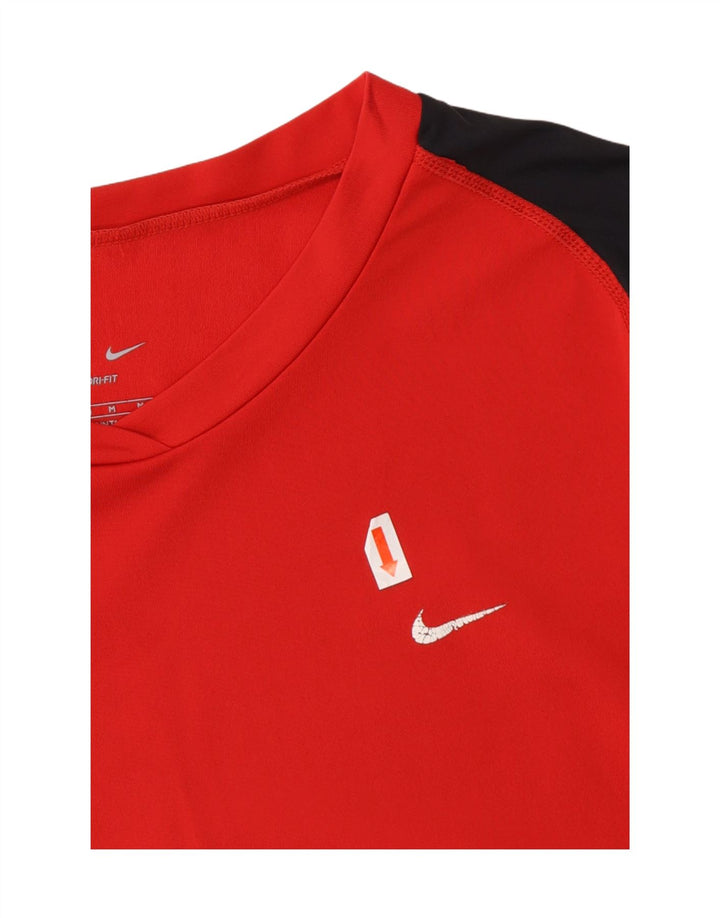 NIKE Womens Dri Fit Top Long Sleeve UK 8/10 Medium Red Colourblock