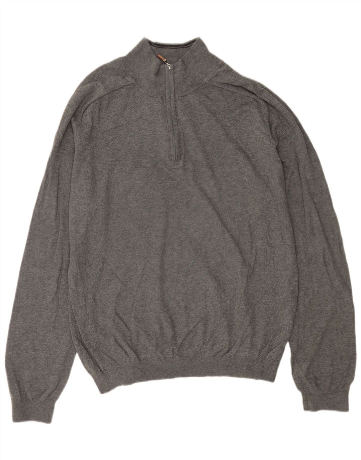EDDIE BAUER Maglione da uomo con zip e collo grande in cotone grigio