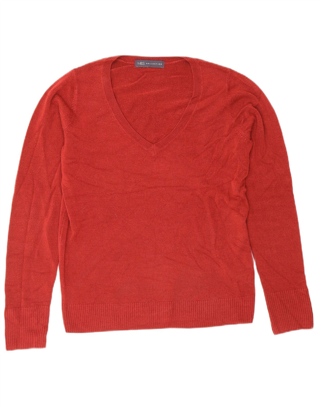 MARKS & SPENCER maglione da donna con scollo a V UK 10 piccolo rosso poliacrilico