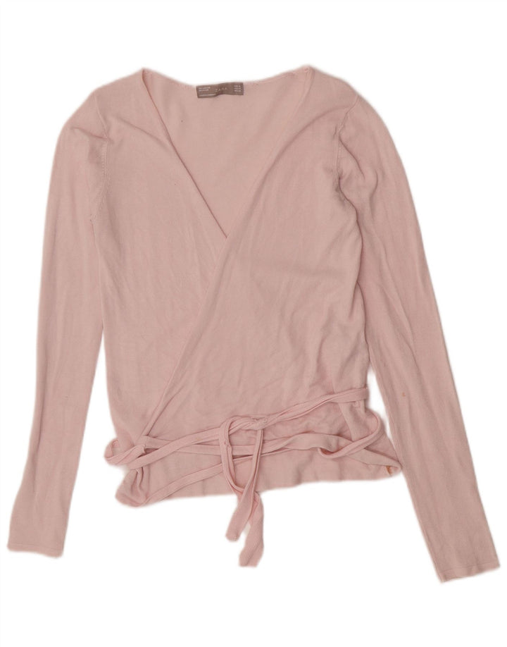 Top Zara da donna a maniche lunghe avvolgente in camicetta UK 12 in viscosa rosa medio