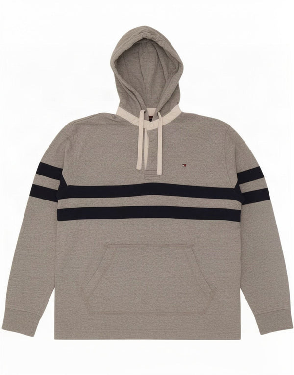 Tommy Hilfiger Maglia da uomo con cappuccio a maniche lunghe in cotone a righe grigie di grandi dimensioni