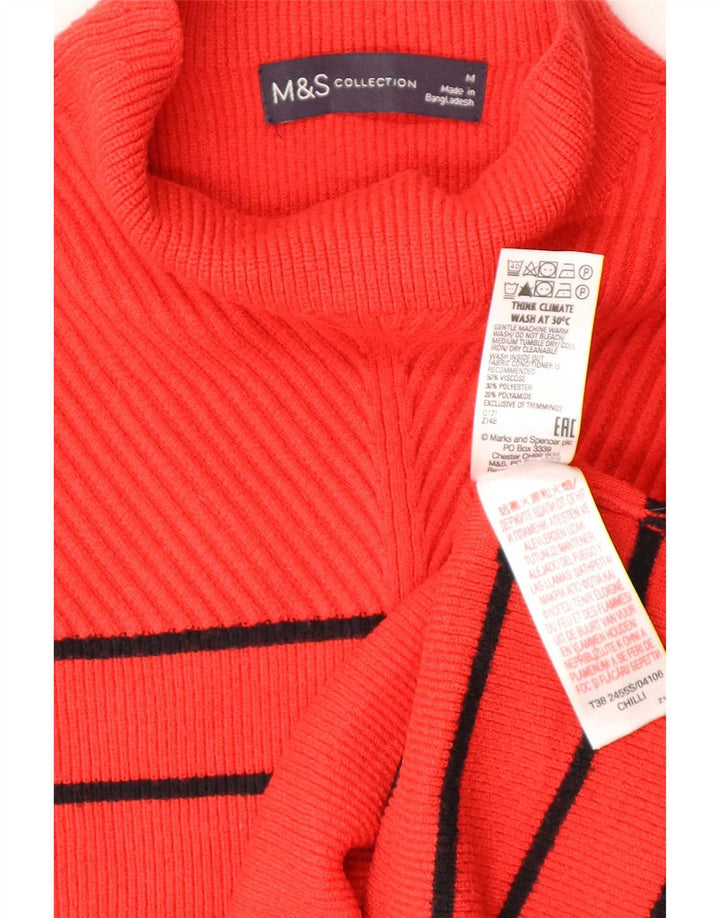 Maglione maglione a collo alto da donna Marks & Spencer UK 14 a righe rosse medie