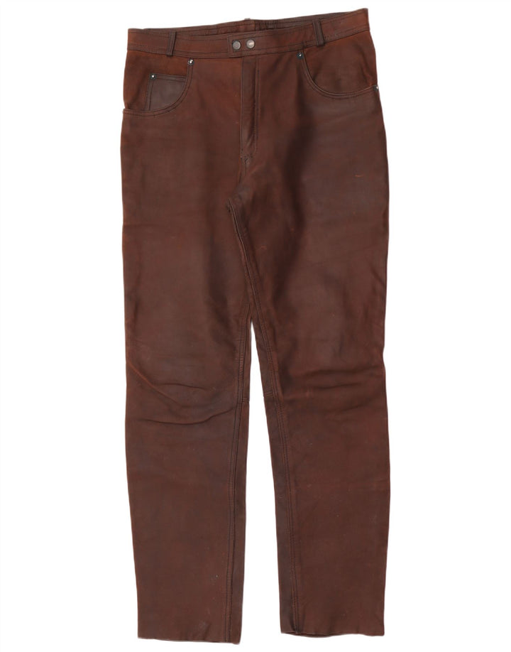 Pantaloni dritti in pelle da uomo American Eagle W36 L32 Marrone