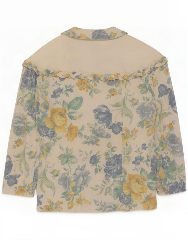Camicetta vintage da donna con maniche a 3/4 UK 14 Bianco medio floreale