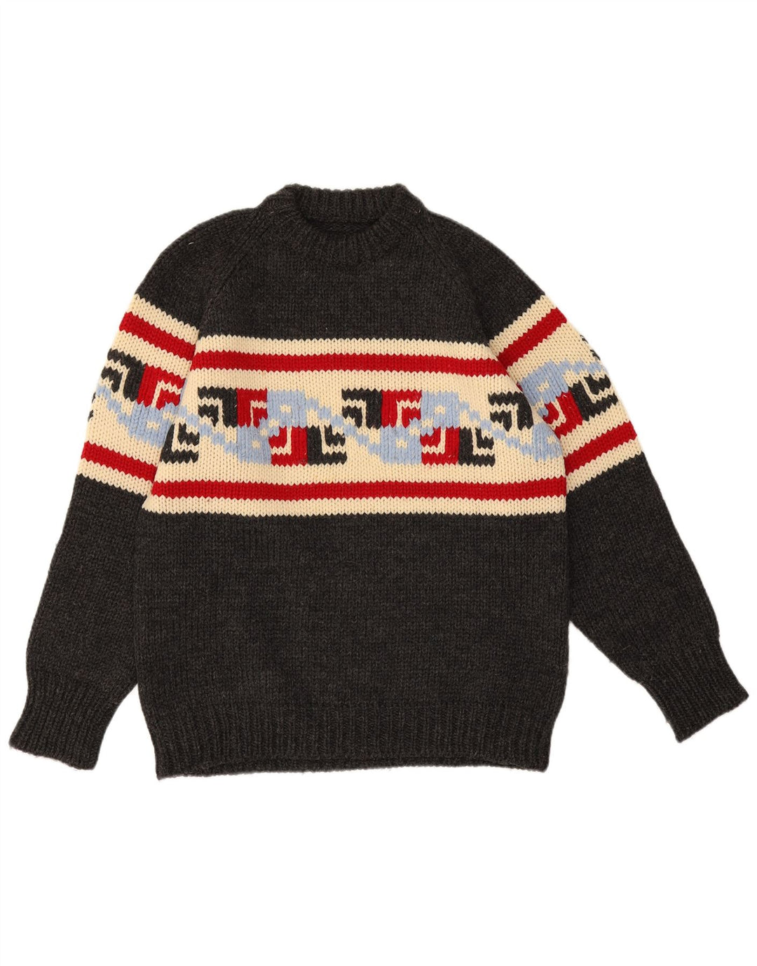 Maglione maglione girocollo da uomo vintage grigio medio geometrico