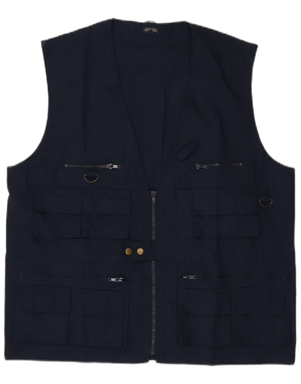 Gilet utility da uomo vintage UK 42 XL poliestere blu navy