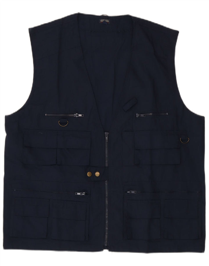 Gilet utility da uomo vintage UK 42 XL poliestere blu navy