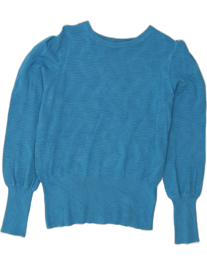 MARKS & SPENCER Womens Boat Neck Jumper Sweater UK 14 Medium Blue Chevron Vintage Marks & Spencer and Second-Hand Marks & Spencer from Messina Hembry 