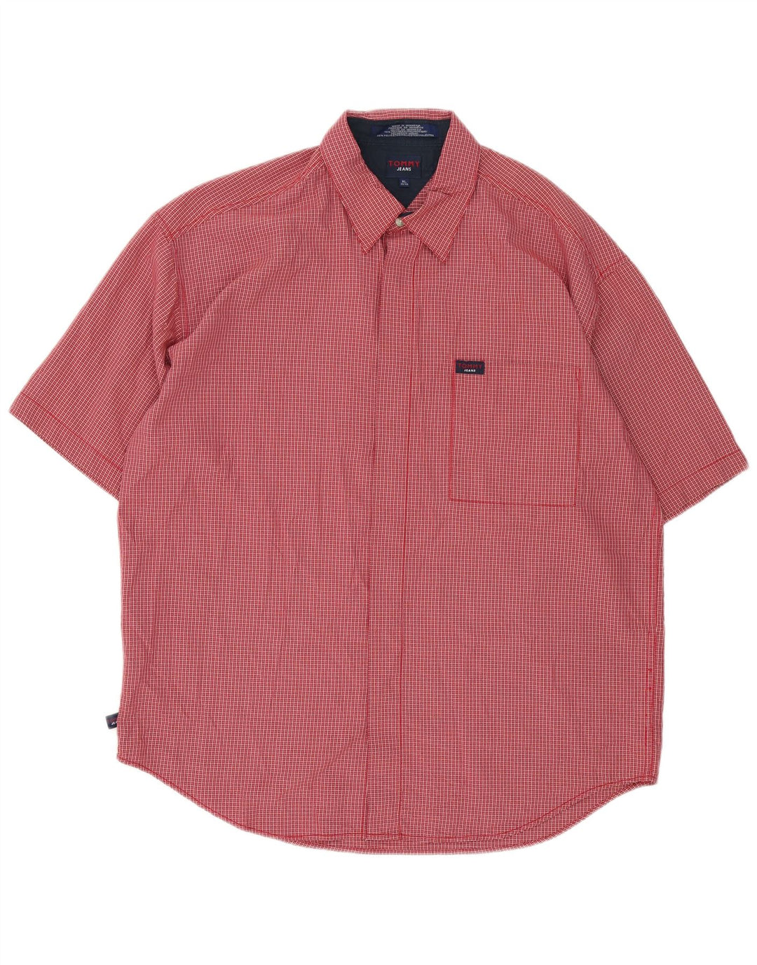 Camicia a maniche corte da uomo Tommy Hilfiger XL poliestere a quadretti rosso