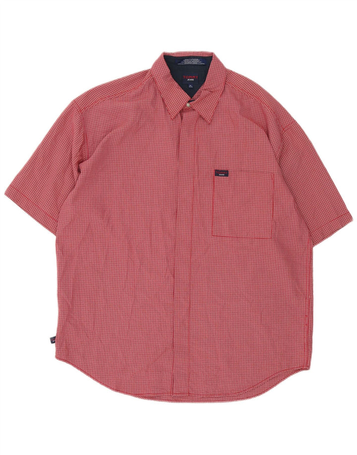 Camicia a maniche corte da uomo Tommy Hilfiger XL poliestere a quadretti rosso