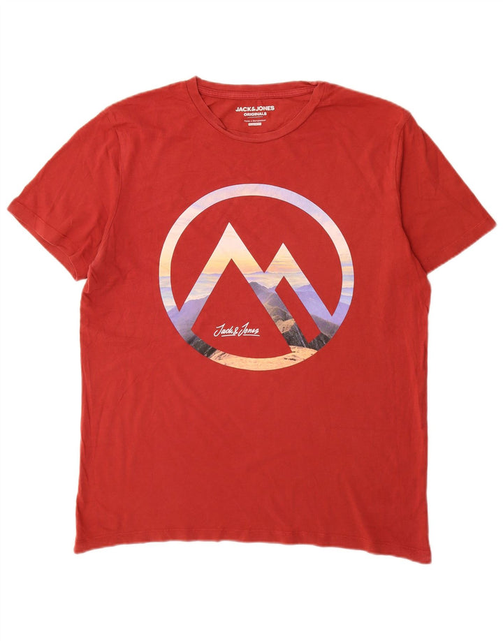 T-shirt grafica da uomo con vestibilità regolare Jack & Jones, grande, in cotone rosso