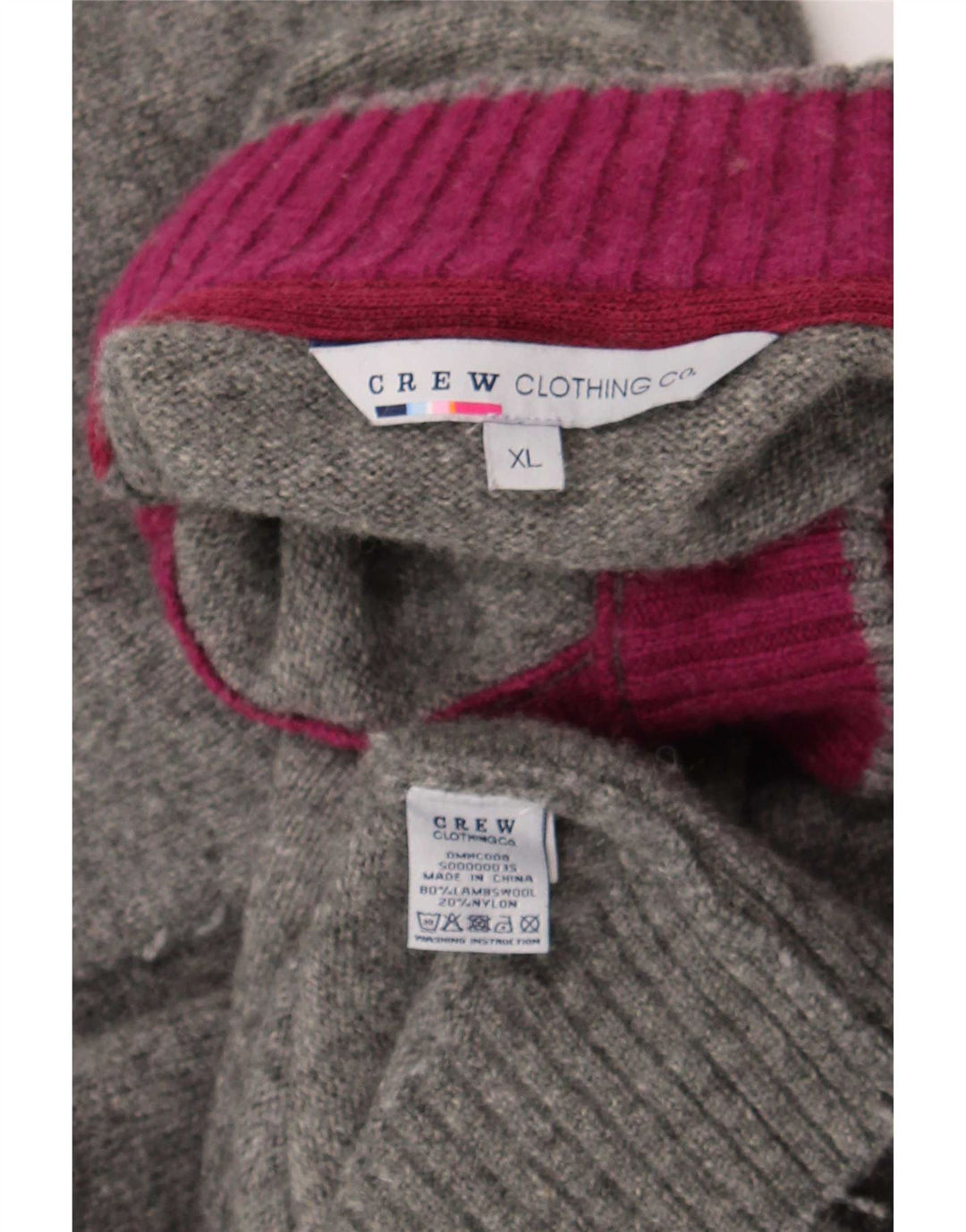 Crew Clothing Maglione da uomo con bottoni e collo XL in lana grigia