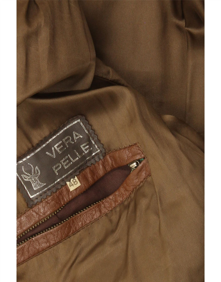 VINTAGE Mens Military Leather Jacket IT 48 Medium Brown Leather