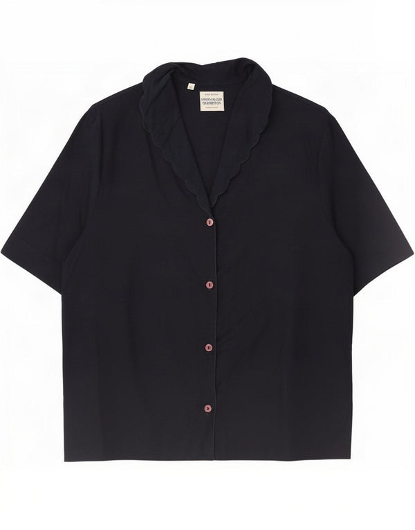 Camicia Benetton Donna Manica Corta IT 46 Large Blu Navy Cotone