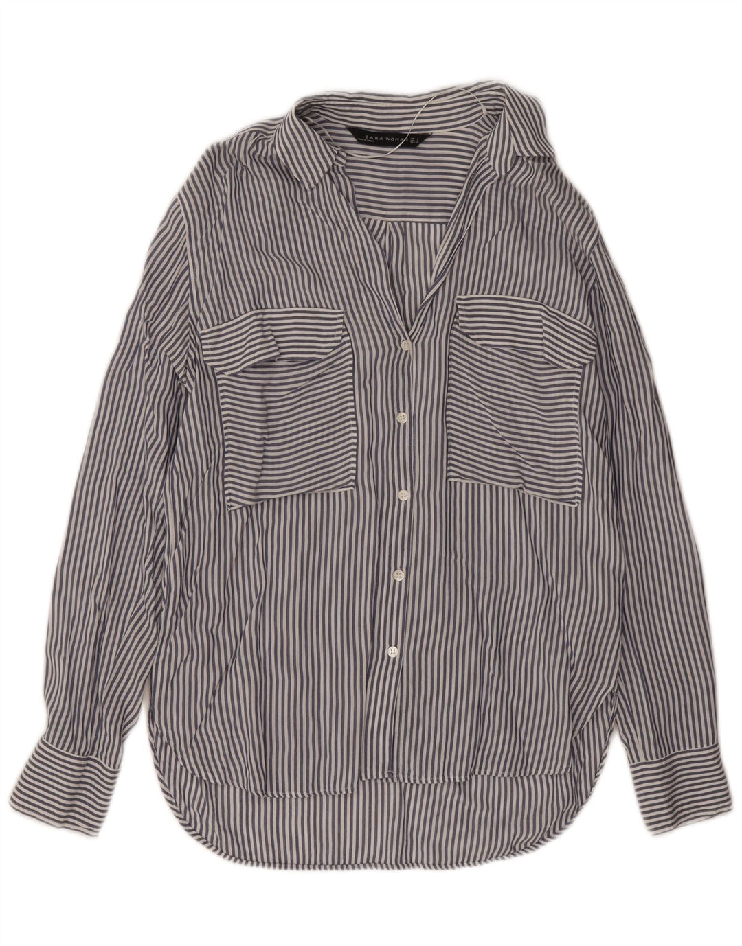 ZARA Womens Shirt UK 10 Small Blue Pinstripe Vintage Zara and Second-Hand Zara from Messina Hembry 