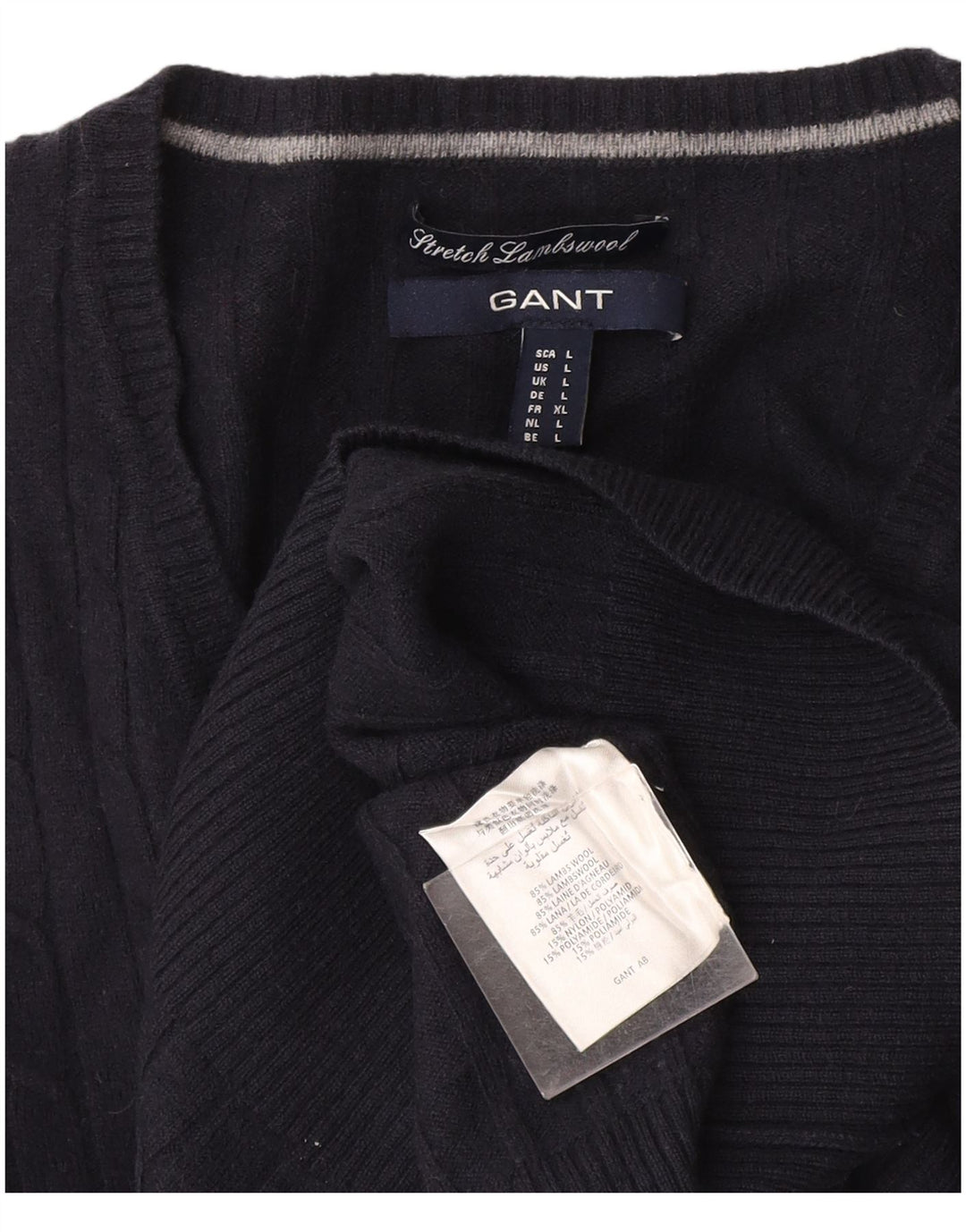 Gant maglione da donna con scollo a V UK 14 grande lana blu navy