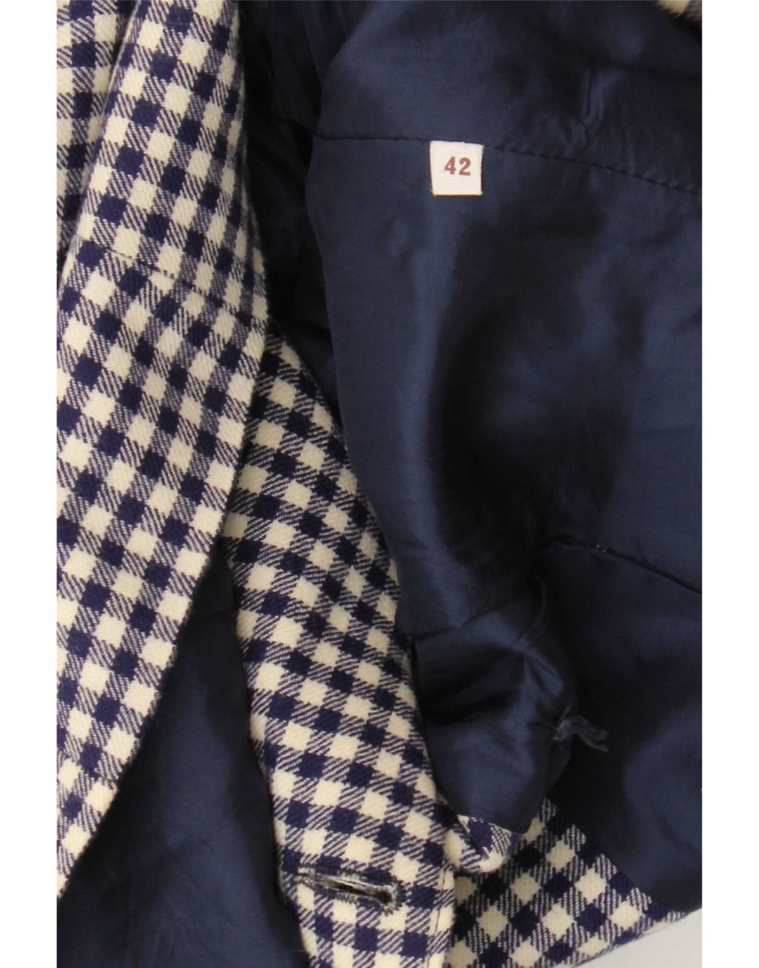 Giacca blazer doppiopetto vintage da donna IT 42 a quadretti blu navy medio