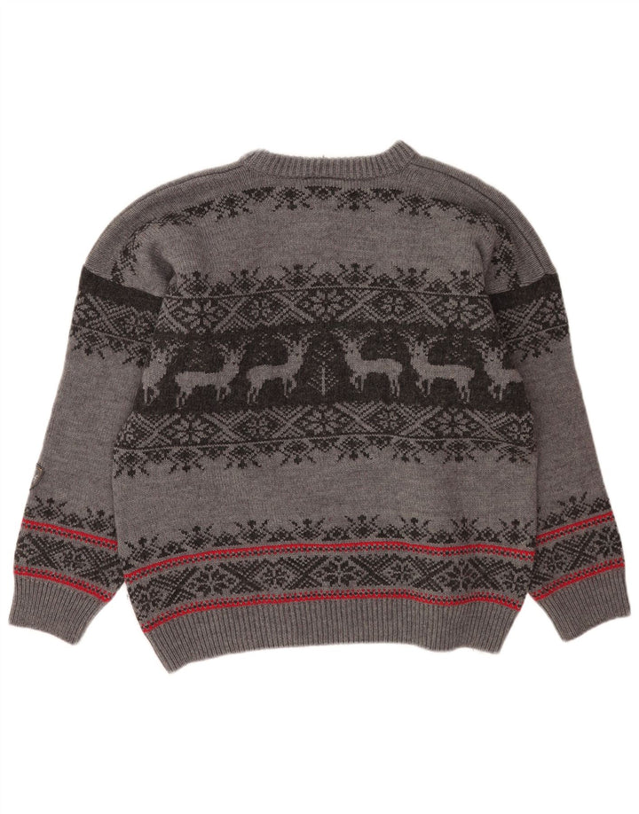 Hot Stuff Maglione girocollo da uomo maglione grande lana Fair Isle grigia