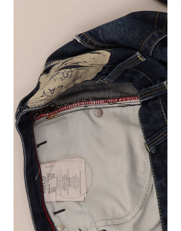 Replay Jeans Tirmar Distressed Slim da Uomo W30 L28 Cotone Blu