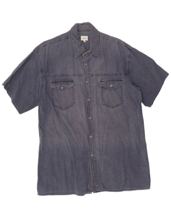 Camicia a maniche corte da uomo Calvin Klein Jeans XL blu navy gessato