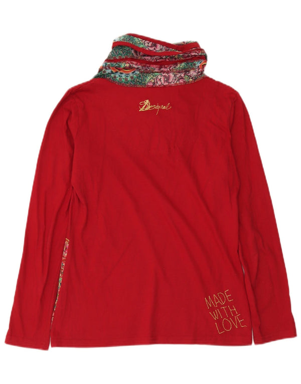 Desigual Donna Graphic Top Manica Lunga UK 12 Medio Rosso Floreale Cotone