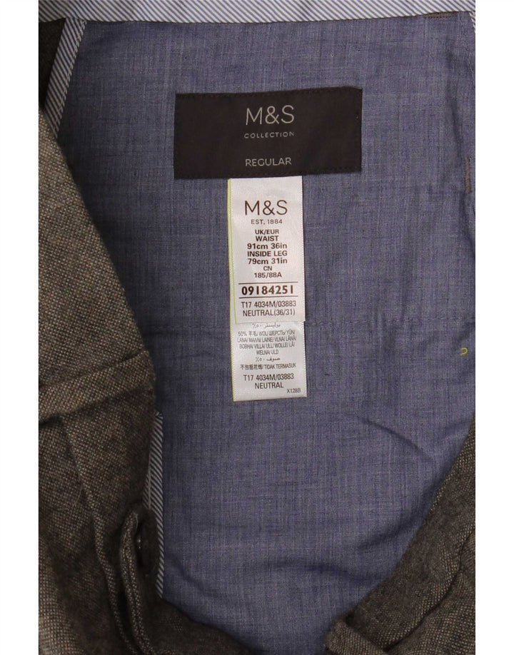Pantaloni da abito regolari dritti da uomo Marks & Spencer W36 L31 poliestere grigio