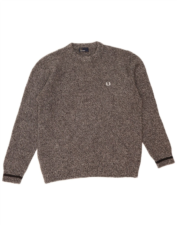 Maglione girocollo da uomo Fred Perry, maglione grande, in lana screziata grigia