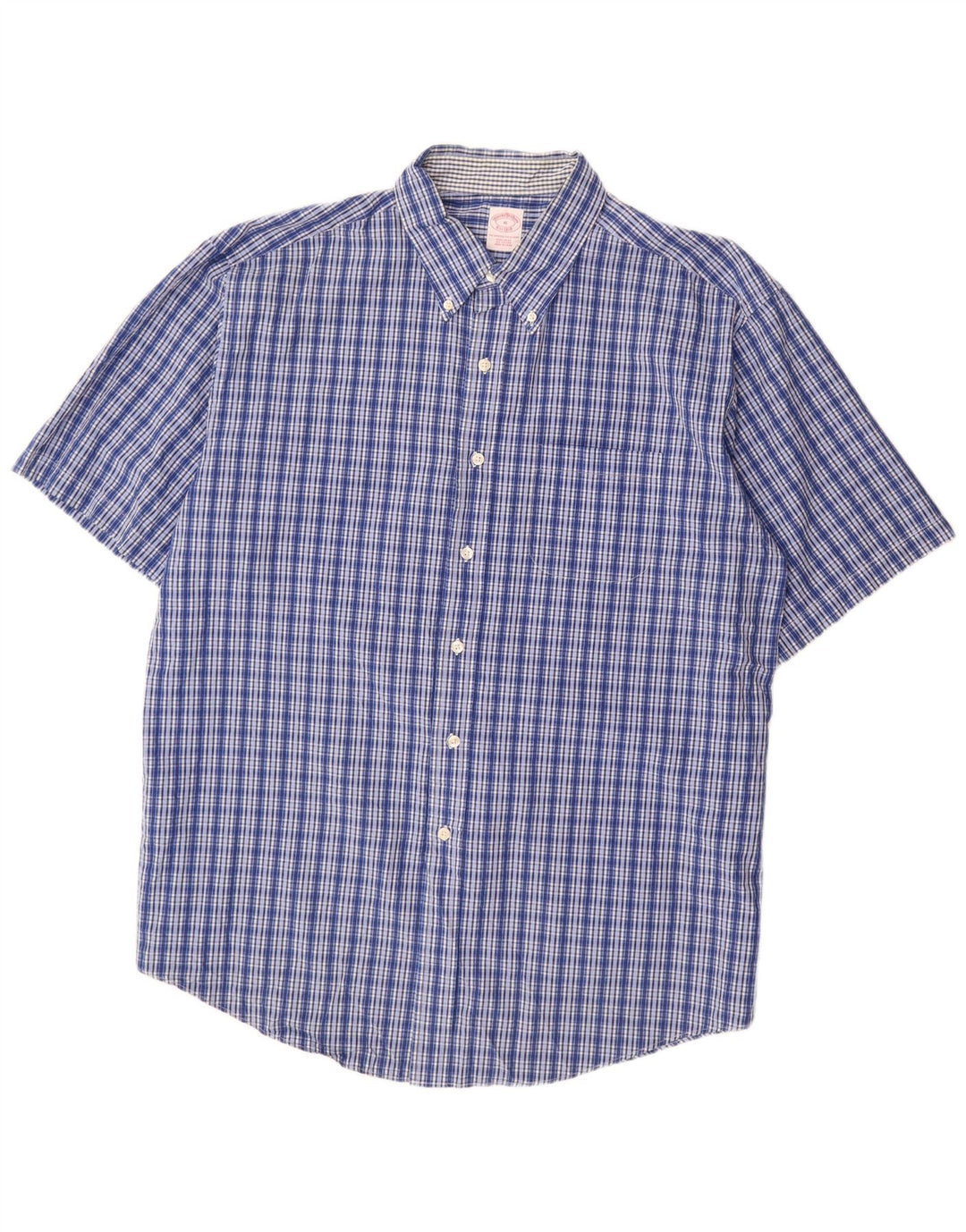 BROOKS BROTHERS Camicia da uomo a maniche corte vestibilità regolare XL in cotone a quadri blu