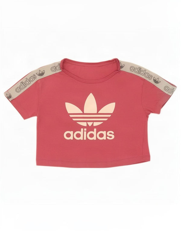 T-shirt grafica corta da donna Adidas UK 8 Small in cotone color block rosa