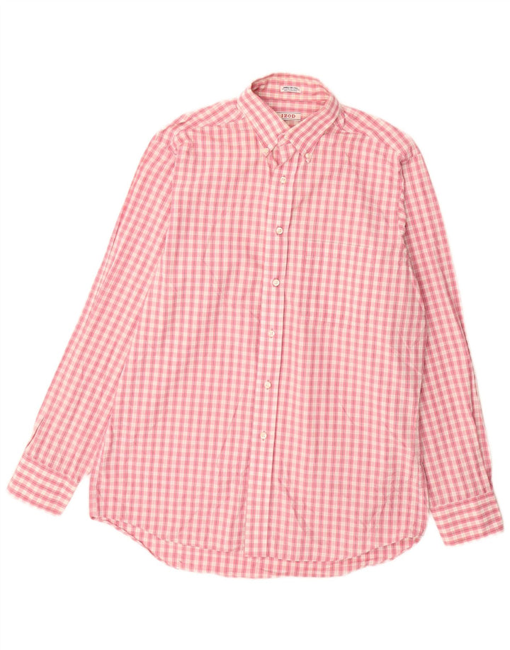 Camicia IZOD da uomo vestibilità regolare taglia 15 1/2 cotone a quadri rosa medio