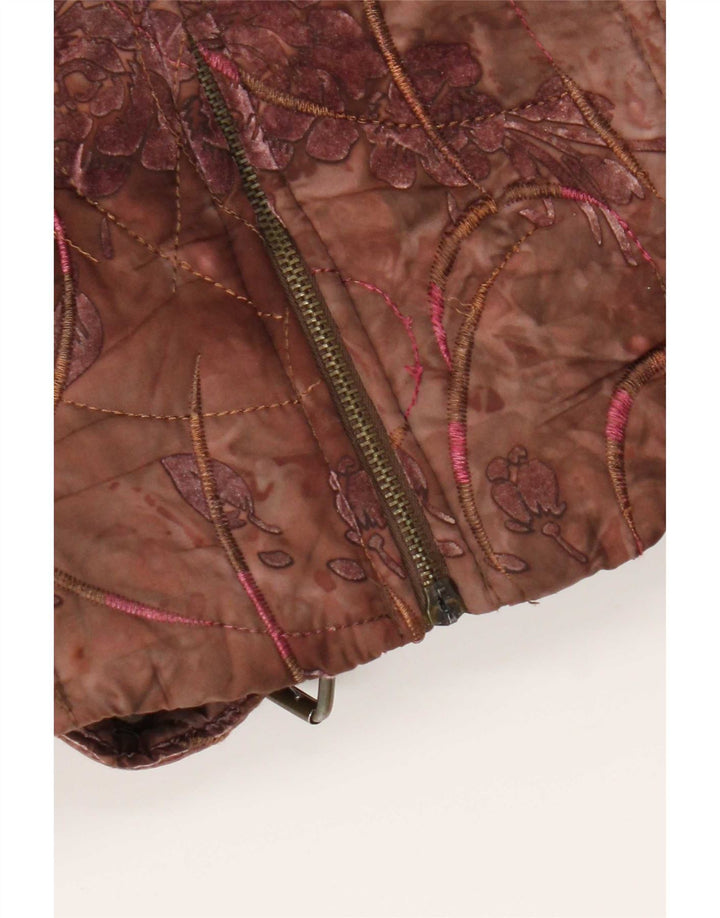Giacca trapuntata da donna vintage UK 10 piccolo floreale marrone