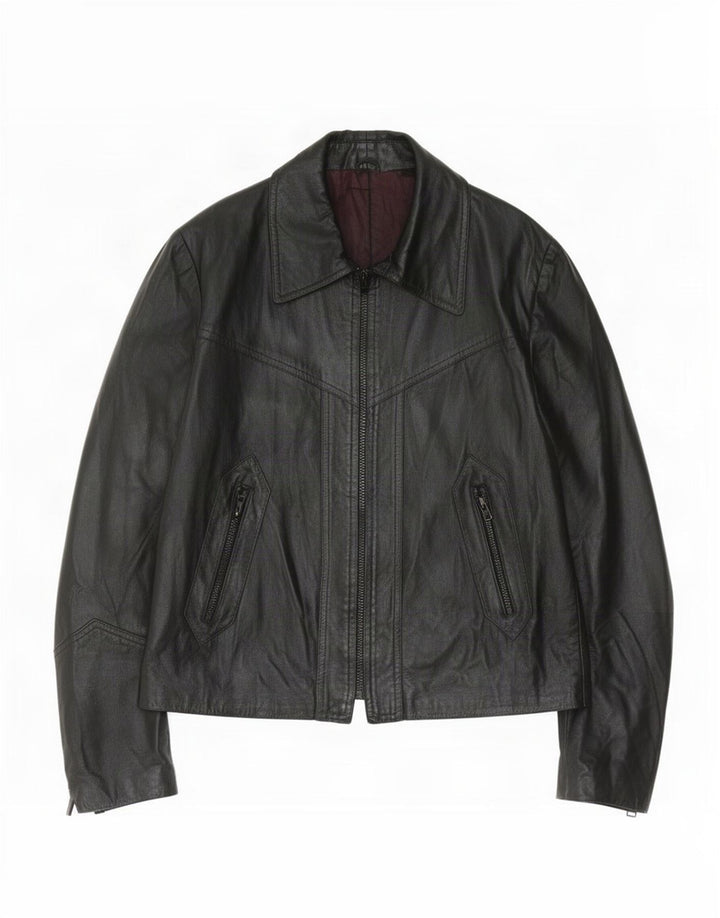 Giacca in pelle vintage da donna UK 14 media nera