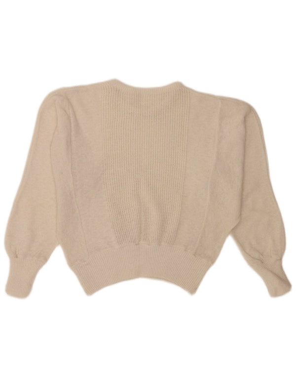 Maglione maglione girocollo a pipistrello corto da donna vintage UK 14 grande bianco sporco