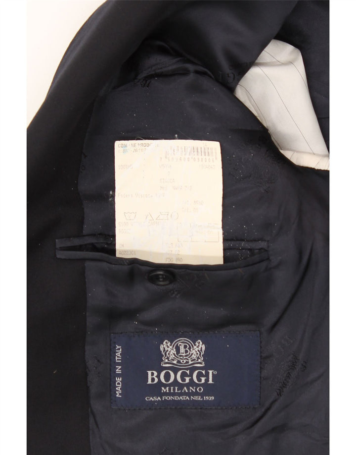 BOGGI Mens 3 Button Blazer Jacket IT 48 Medium Navy Blue Wool Vintage Boggi and Second-Hand Boggi from Messina Hembry 
