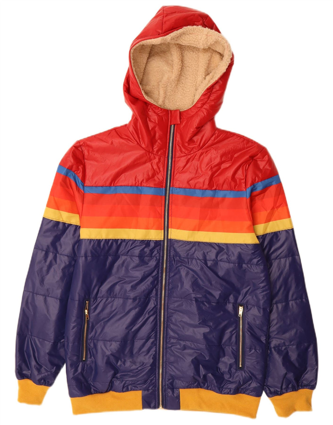 Giacca imbottita con cappuccio da donna vintage UK 14 Colorblock blu medio
