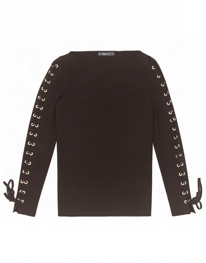 Top Zara da donna a maniche lunghe UK 12 viscosa nera media