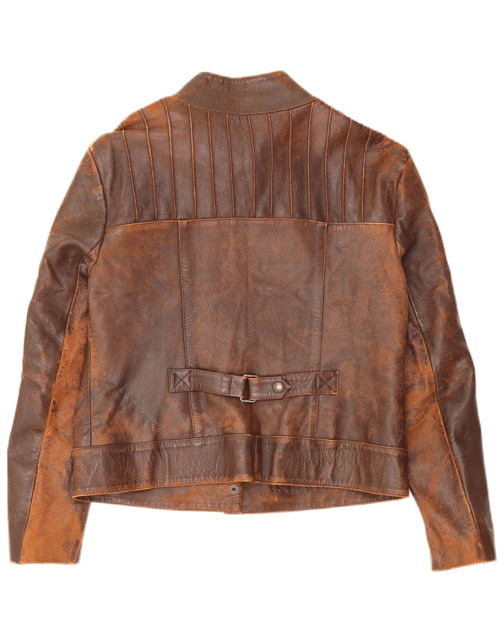 Giacca in pelle corta da donna vintage UK 10 piccola marrone