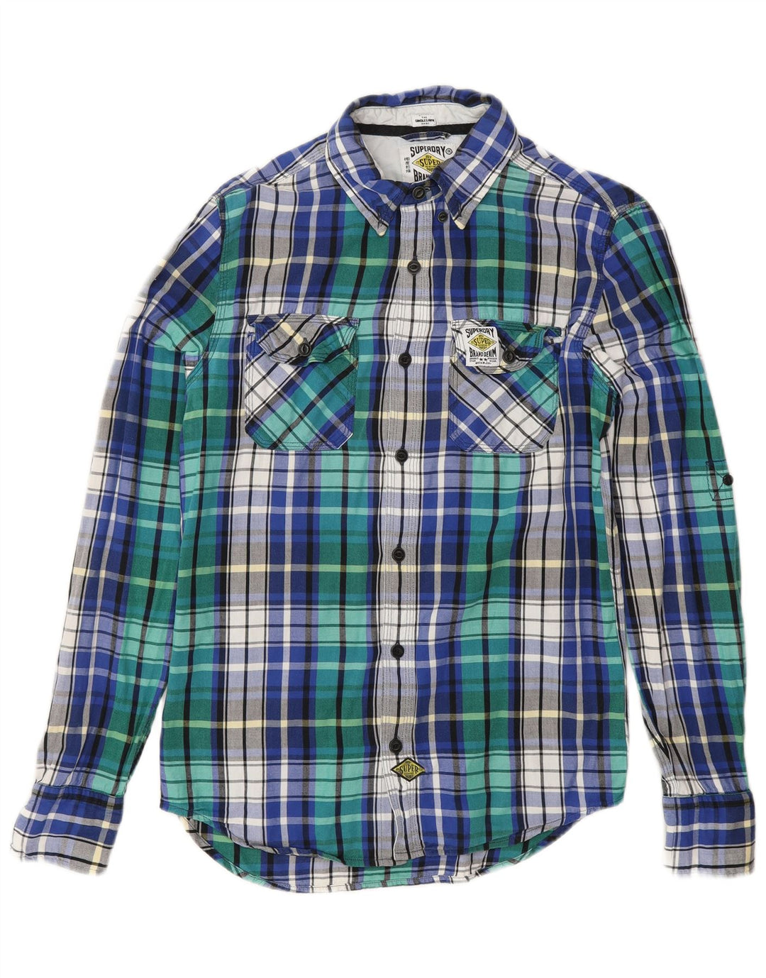 Camicia da uomo in flanella SUPERDRY a quadri piccoli in cotone blu