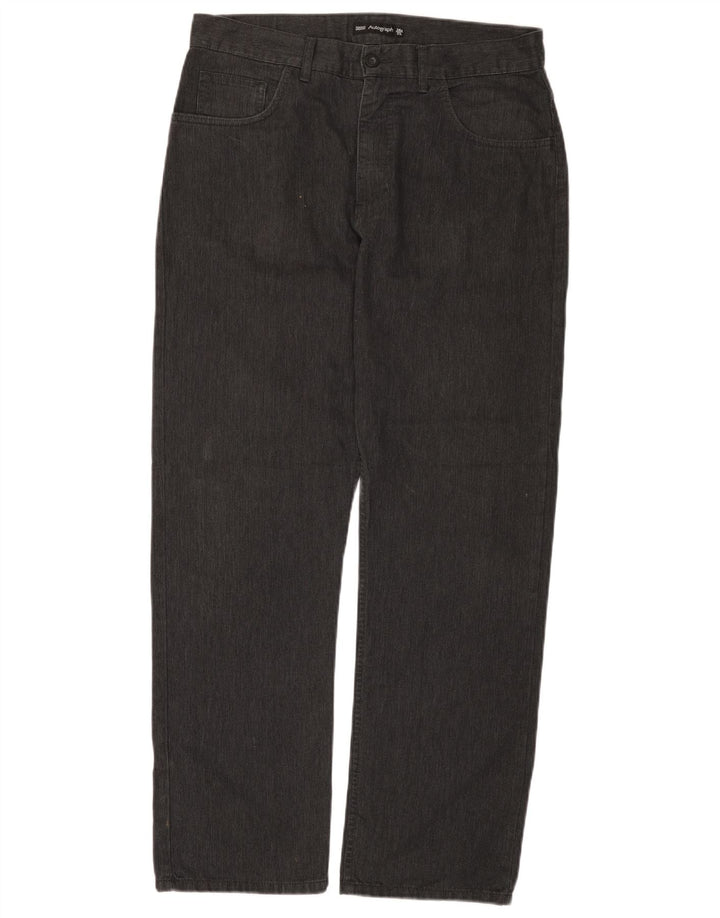 Pantaloni casual dritti da uomo Marks & Spencer W34 L31 grigio a spina di pesce