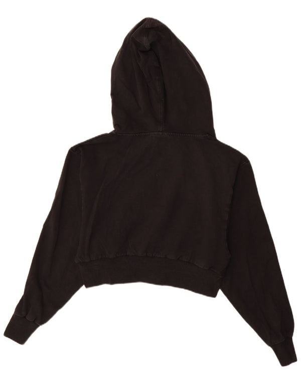 Ellesse, maglione da donna con cappuccio grafico oversize corto UK 6 XS in cotone nero