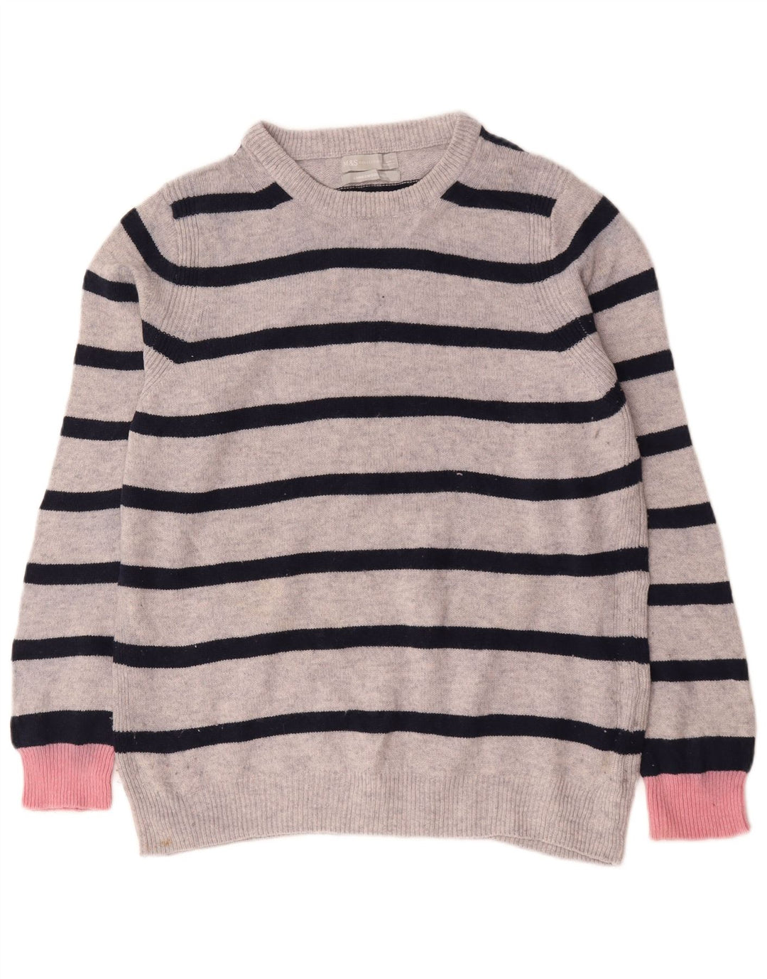 Maglione maglione girocollo da donna Marks & Spencer UK 16 grandi righe grigie